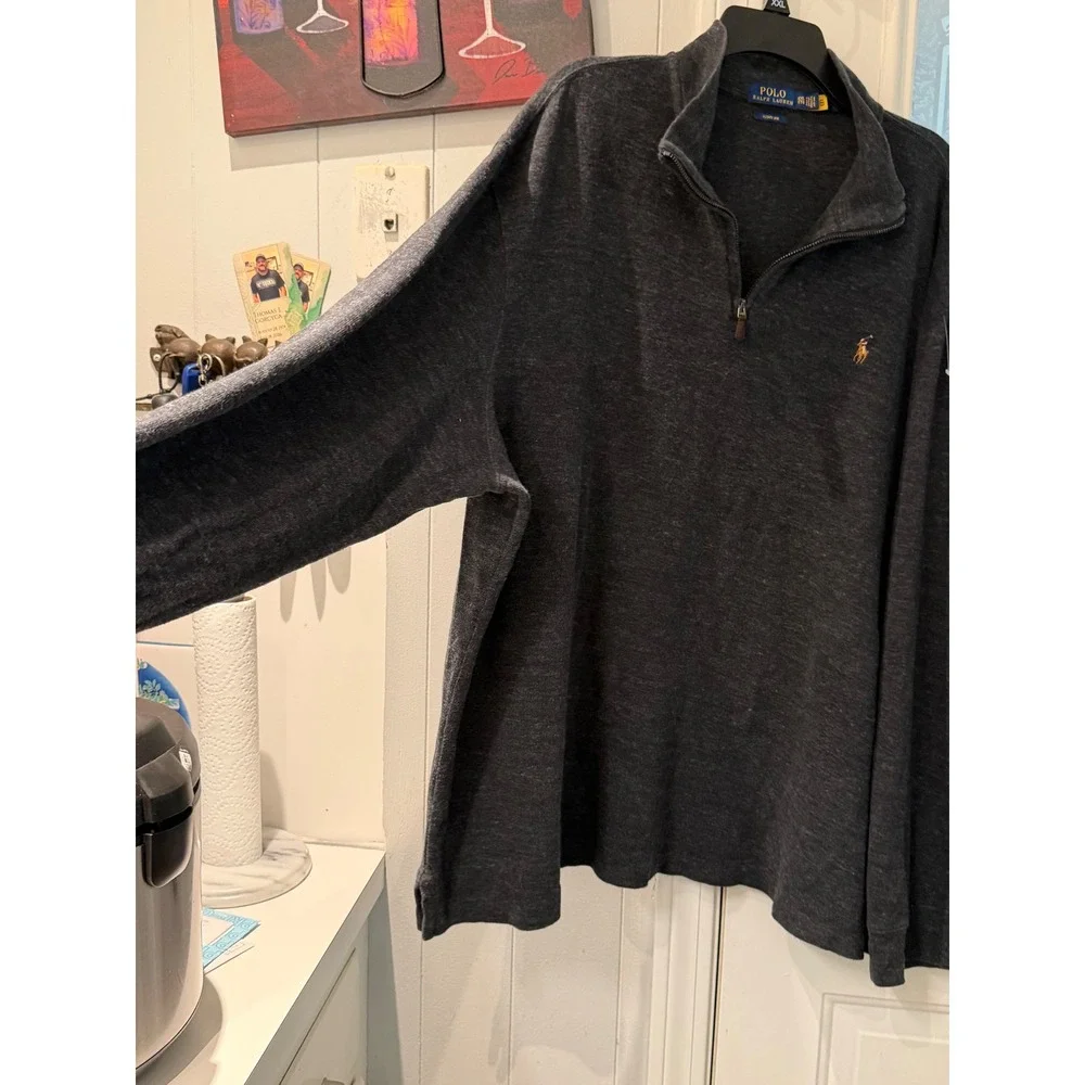 Polo Ralph Lauren Mens XXL Estate Rib Quarter Zip Pullover Charcoal Grey Heather